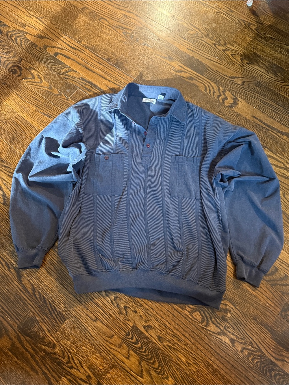 Talls by Alexander’s Vintage Blue Ribbed Knit Long Sleeve Polo Shirt 2XLT